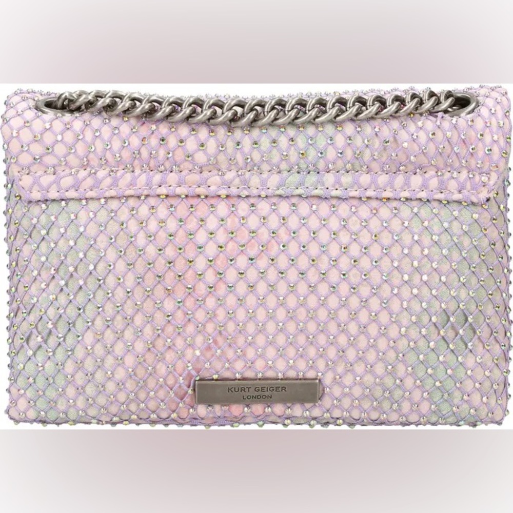 NWT Kurt Geiger London Mini Embellished Pink Rhinestone Fabric Crossbody Bag - Picture 6 of 8